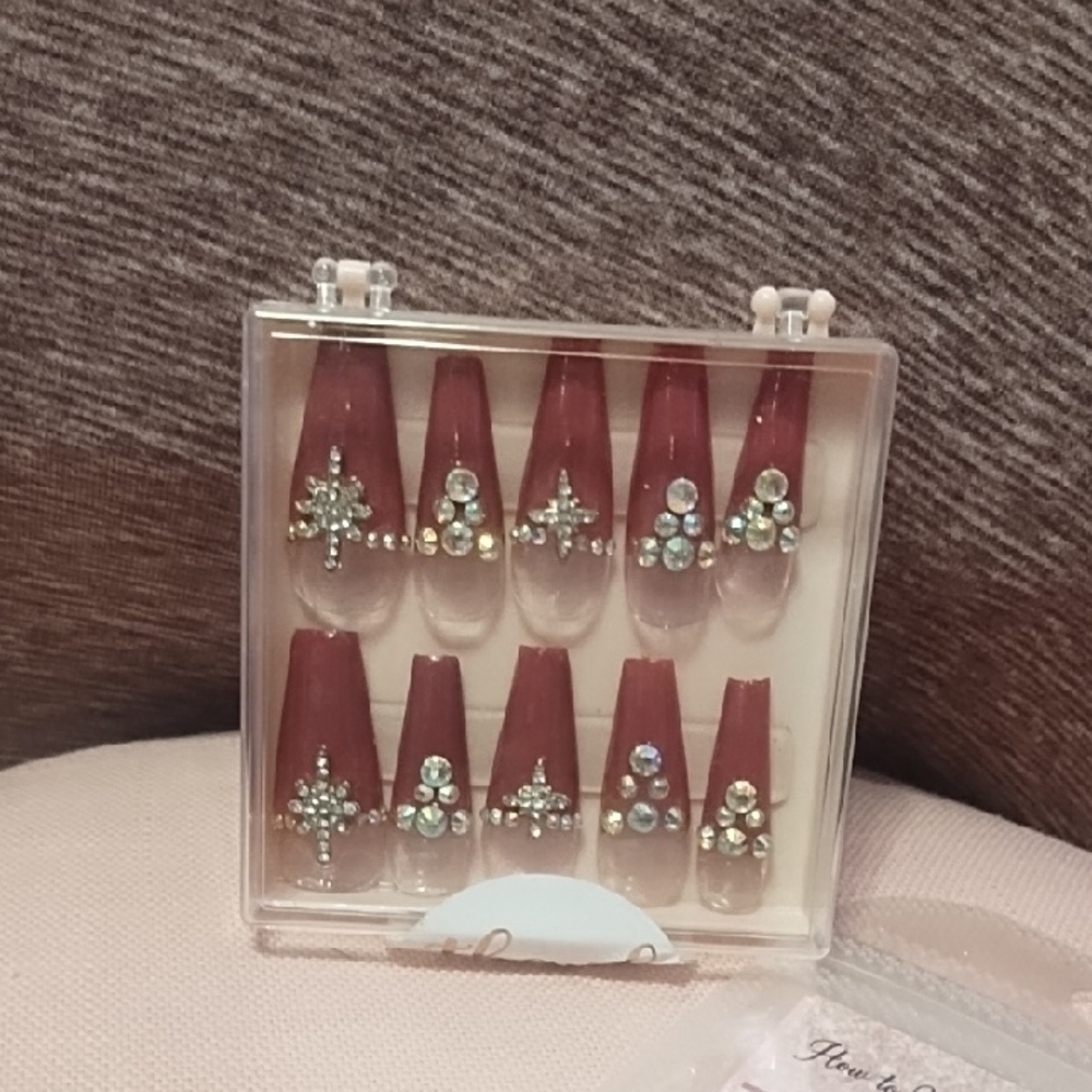 Glamorous Ruby Press-On Nails with Crystal Accents